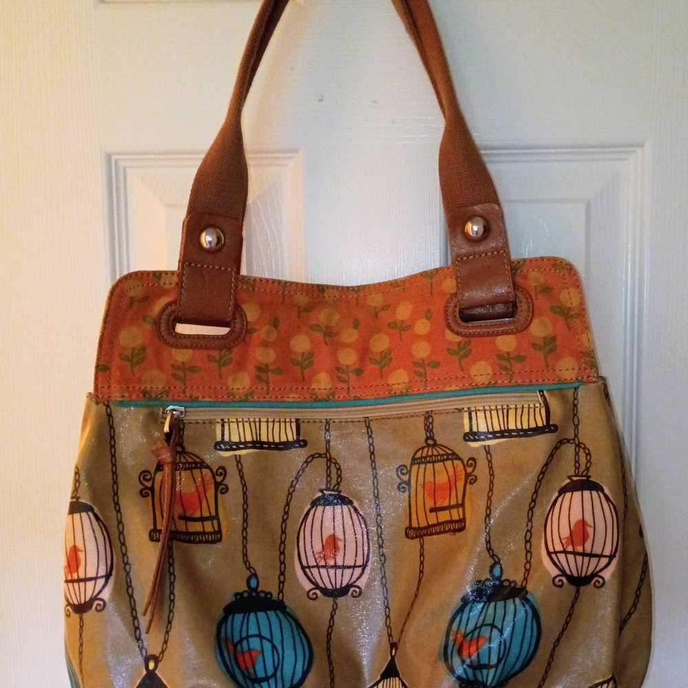 Fossil Brown and Teal Birdcage Shoulder Bag#61